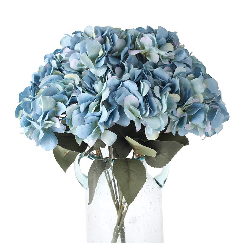 Louiesya Artificial Flowers Silk Hydrangea Flowers with 5 Big Heads Fake Flower Bunch Bouquet for Home Wedding Party Decor DIY (Dark Blue) - Image 1